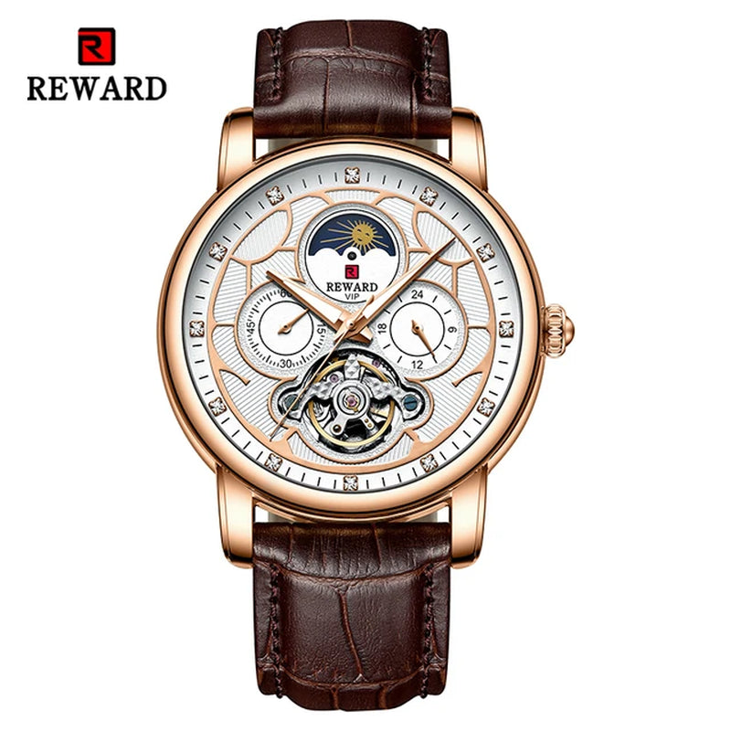 Men Dress Watch Automatic Mechanical Wristwatch Genuine Leather Luminous Tourbillon Wrist Watches Gift for Father Husband