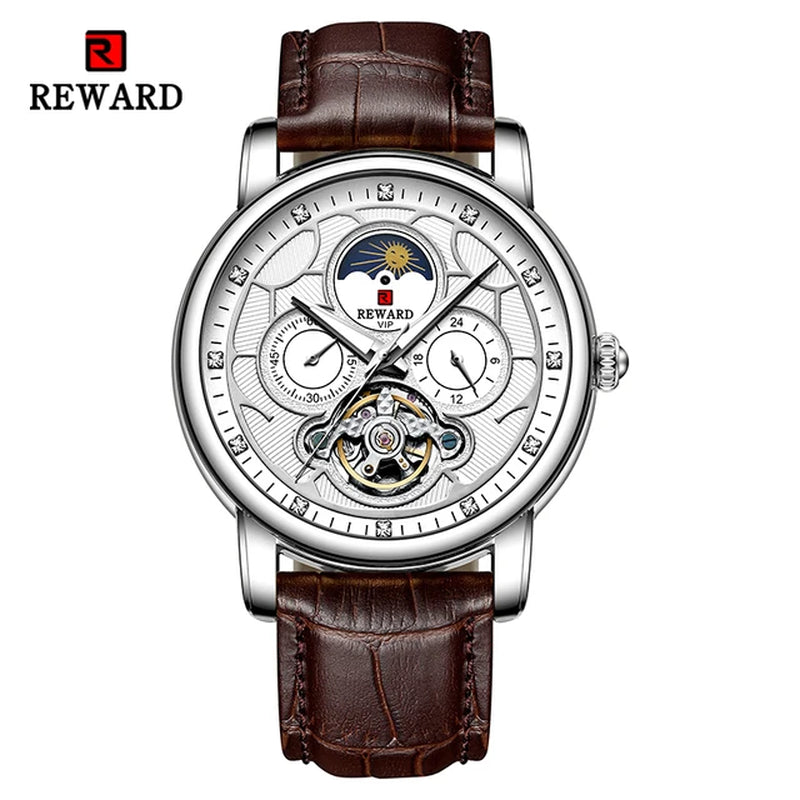Men Dress Watch Automatic Mechanical Wristwatch Genuine Leather Luminous Tourbillon Wrist Watches Gift for Father Husband