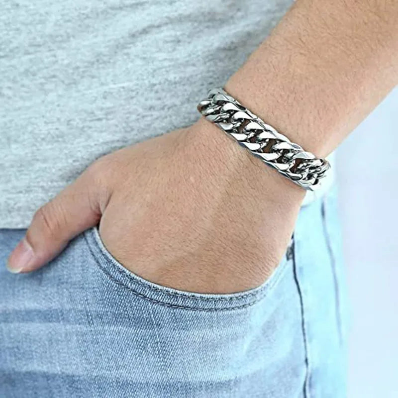 -Thick Stainless Steel Bracelet for Men, Hand Chain, Punk Male Bracelets, Jewelry Accessories, Gift, 8Mm-14Mm Wide