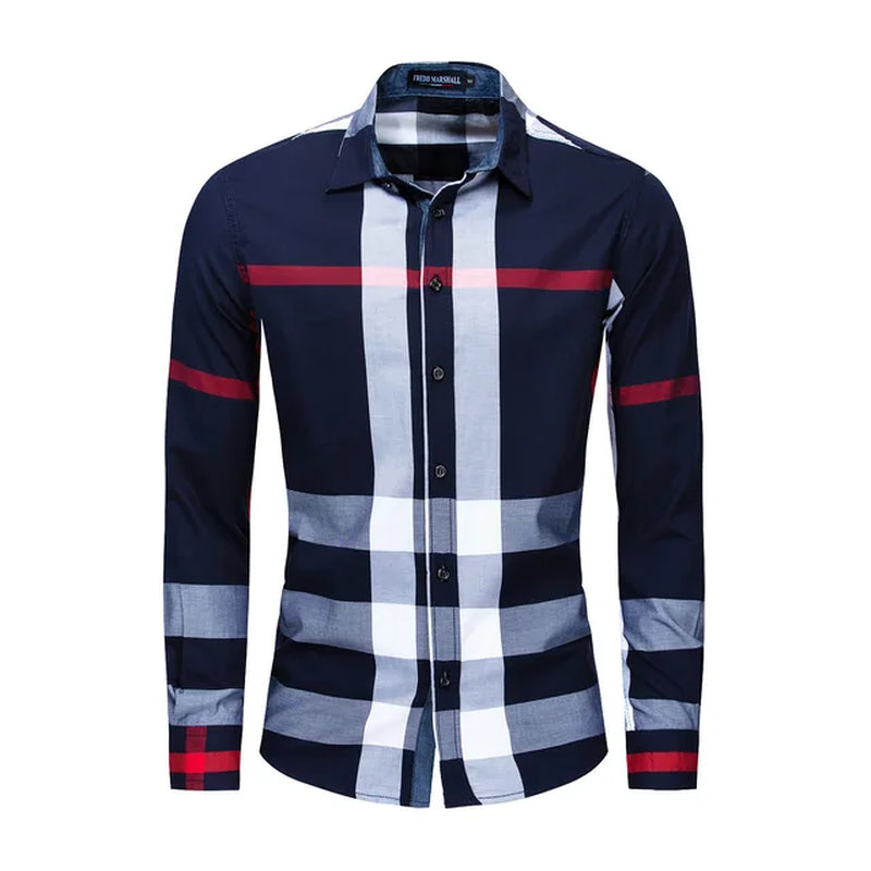 Casual Vertical Plaid Shirts Mens Chemise Homme Men'S Shirt 2021 Long Sleeve Casual Slim Fit Shirts 100% Cotton Shirts 199