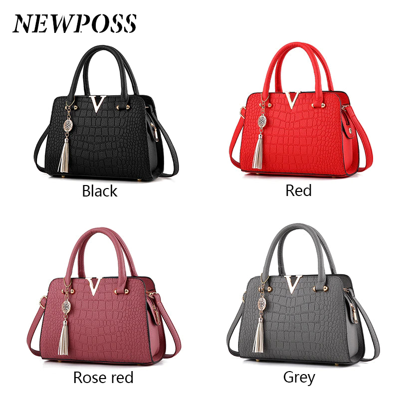 Fashion Women Handbags Tassel PU Leather Totes Bag Top-Handle Embroidery Crossbody Bag Shoulder Bag Lady Simple Style Hand Bags