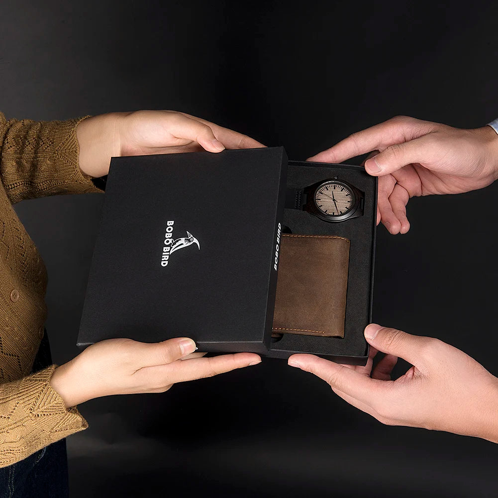BOBO BIRD Man Watch Wallet Men'S Watches Set for Men Quartz Wooden Watch Male Timepieces Custom Christmas Gift for Husband
