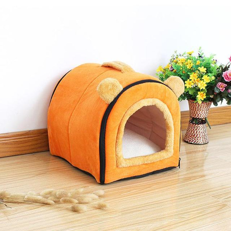 Comfortable Cat Warm Cave Lovely Bow Design Puppy Winter Bed House Kennel Fleece Soft Nest for Small Medium Dog House for Cat