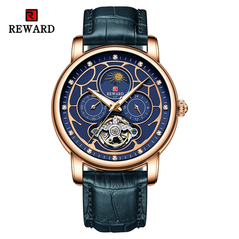Men Dress Watch Automatic Mechanical Wristwatch Genuine Leather Luminous Tourbillon Wrist Watches Gift for Father Husband