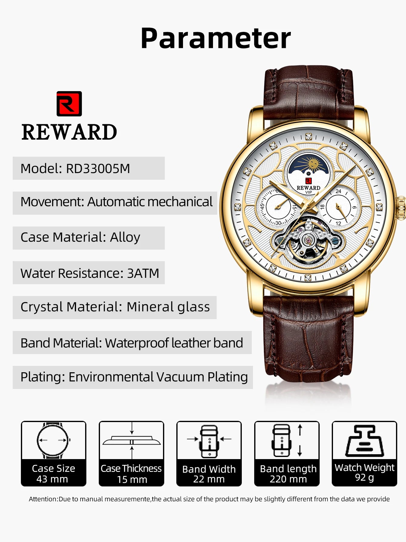 Men Dress Watch Automatic Mechanical Wristwatch Genuine Leather Luminous Tourbillon Wrist Watches Gift for Father Husband