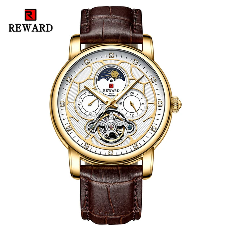 Men Dress Watch Automatic Mechanical Wristwatch Genuine Leather Luminous Tourbillon Wrist Watches Gift for Father Husband
