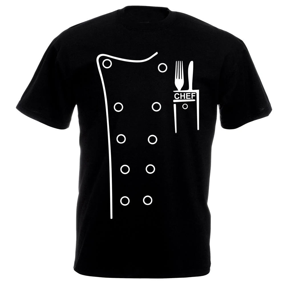Homme T-Shirt Men Fashion Chef Tee Shirt Black Funny Novelty Head Cook Kitchen Cooking Bar Stafft Shirts for Men