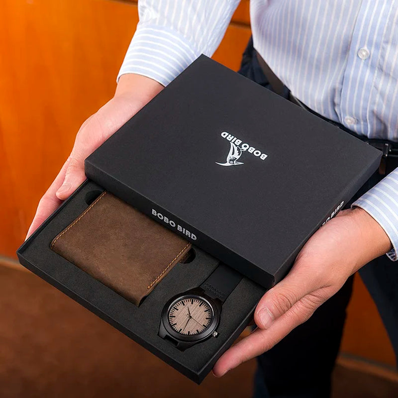 BOBO BIRD Man Watch Wallet Men'S Watches Set for Men Quartz Wooden Watch Male Timepieces Custom Christmas Gift for Husband