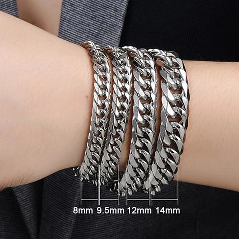 -Thick Stainless Steel Bracelet for Men, Hand Chain, Punk Male Bracelets, Jewelry Accessories, Gift, 8Mm-14Mm Wide