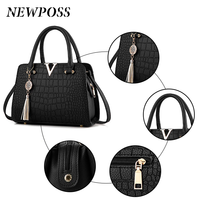 Fashion Women Handbags Tassel PU Leather Totes Bag Top-Handle Embroidery Crossbody Bag Shoulder Bag Lady Simple Style Hand Bags