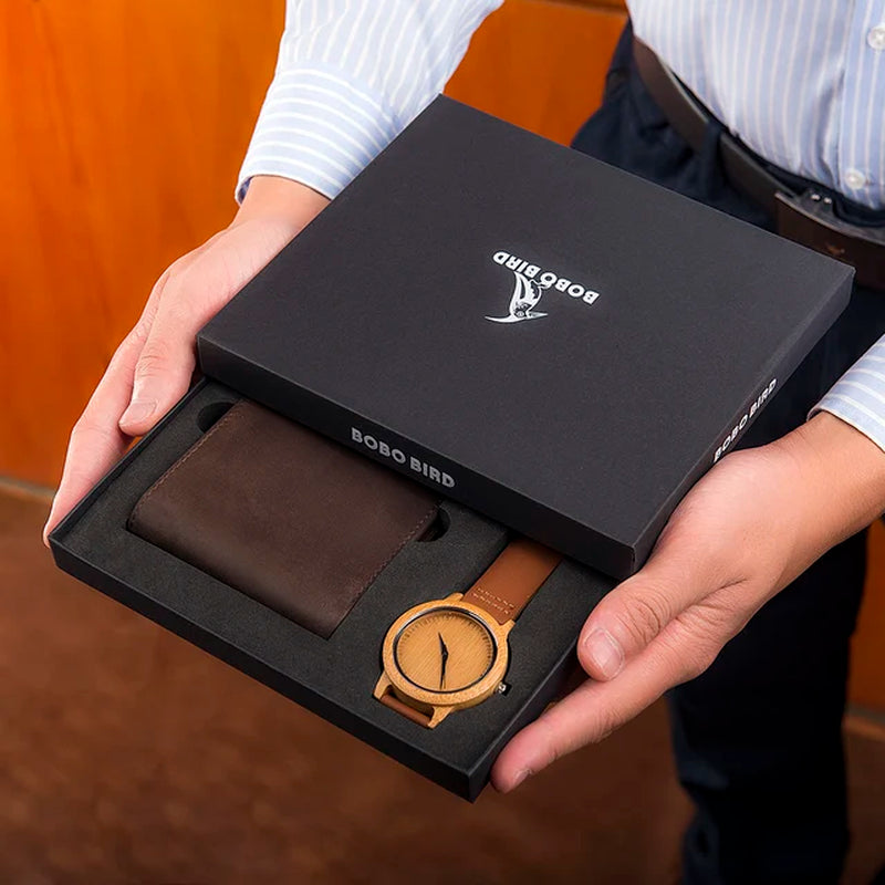 BOBO BIRD Man Watch Wallet Men'S Watches Set for Men Quartz Wooden Watch Male Timepieces Custom Christmas Gift for Husband