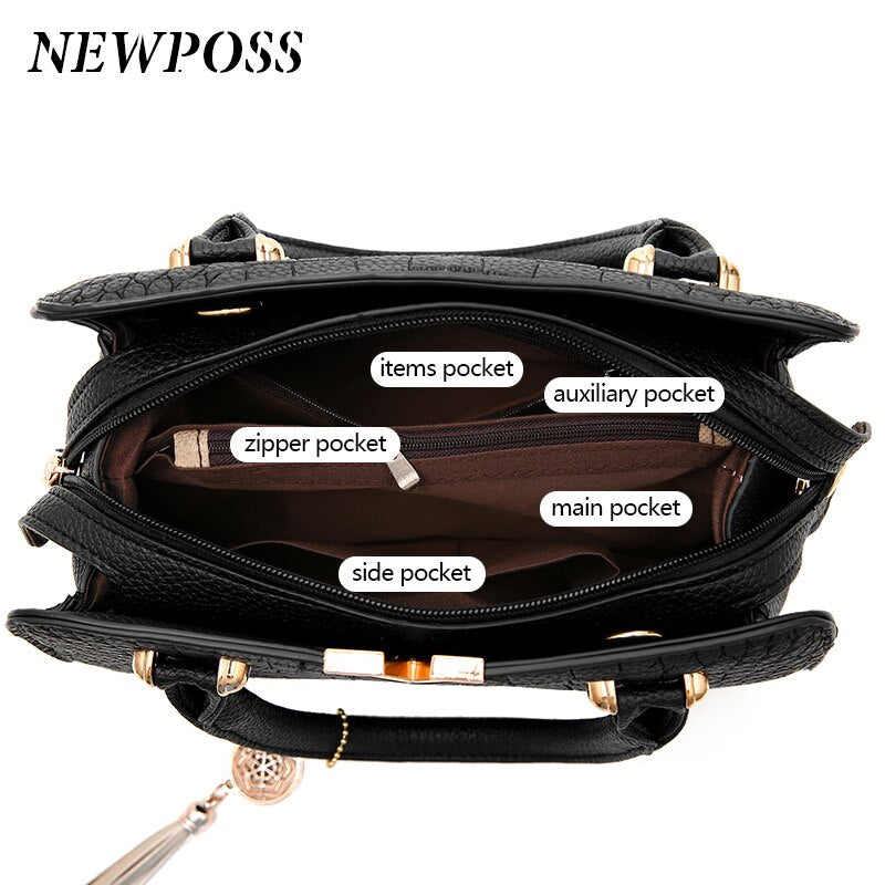 Fashion Women Handbags Tassel PU Leather Totes Bag Top-Handle Embroidery Crossbody Bag Shoulder Bag Lady Simple Style Hand Bags