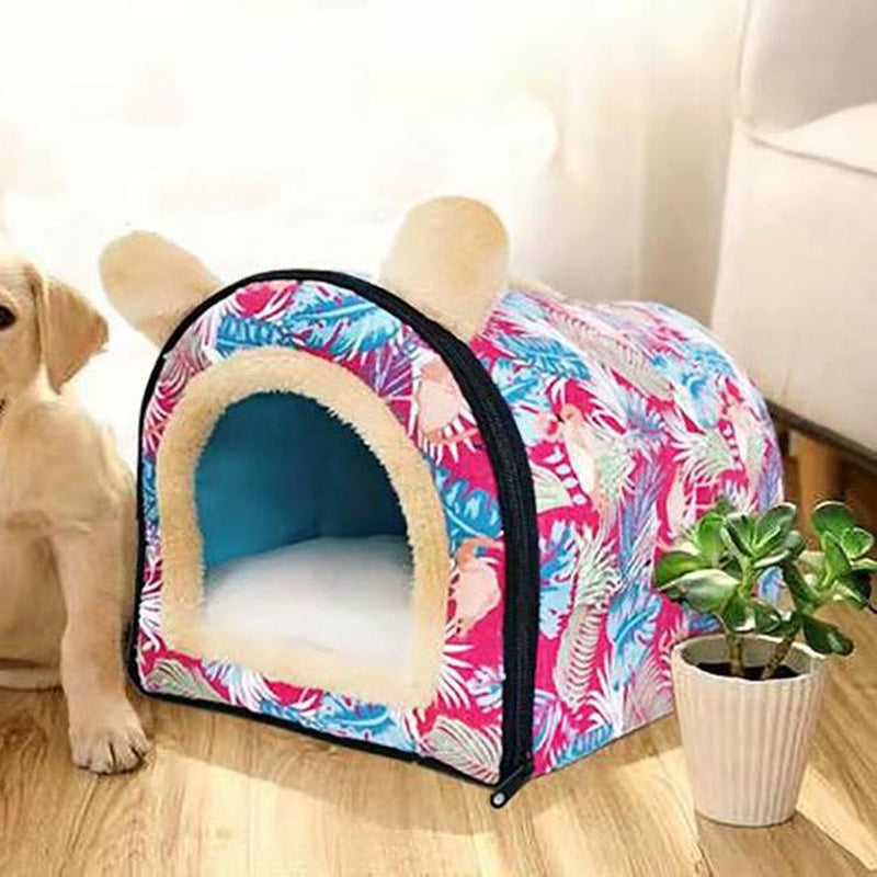 Comfortable Cat Warm Cave Lovely Bow Design Puppy Winter Bed House Kennel Fleece Soft Nest for Small Medium Dog House for Cat