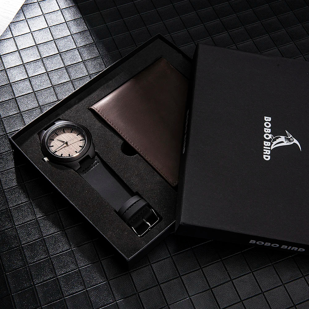 BOBO BIRD Man Watch Wallet Men'S Watches Set for Men Quartz Wooden Watch Male Timepieces Custom Christmas Gift for Husband