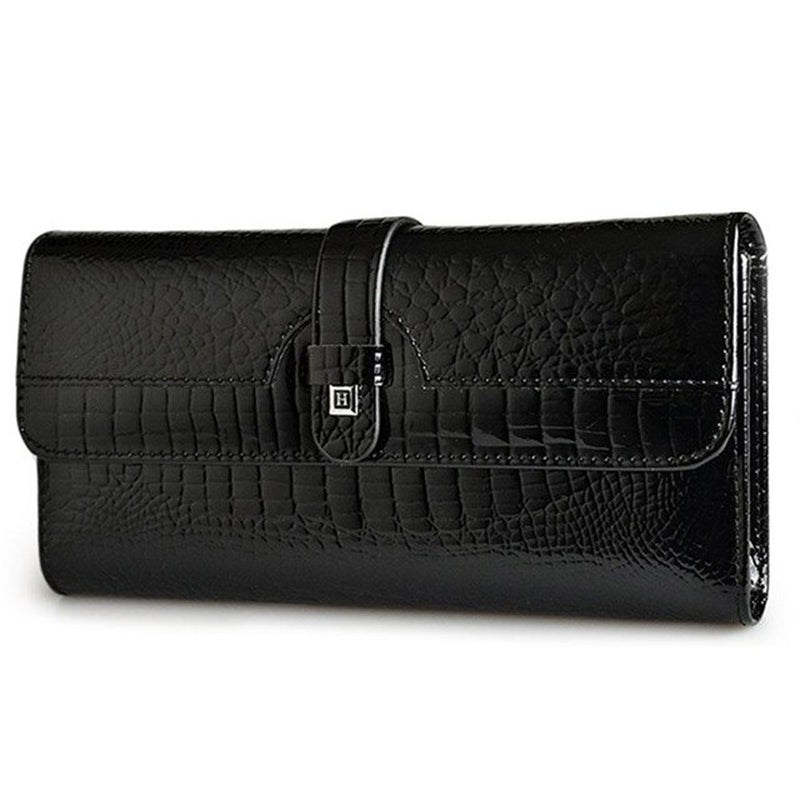 Women Long Wallet Genuine Leather Wallets Red Aligator Pattern Cowhide Purse Three Fold Large Capacity Clutch Wallet Luxury
