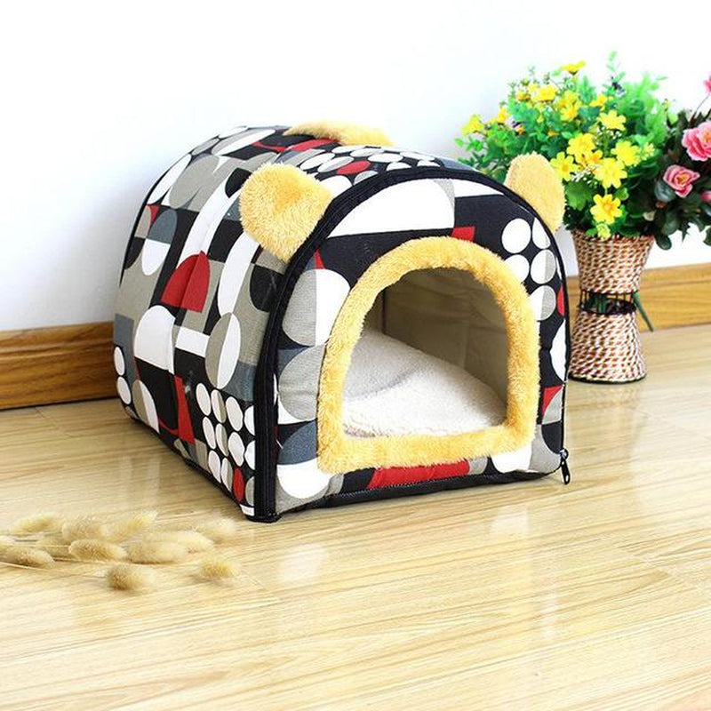 Comfortable Cat Warm Cave Lovely Bow Design Puppy Winter Bed House Kennel Fleece Soft Nest for Small Medium Dog House for Cat
