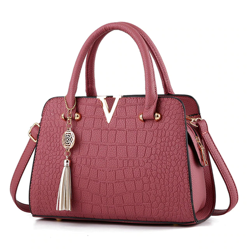 Fashion Women Handbags Tassel PU Leather Totes Bag Top-Handle Embroidery Crossbody Bag Shoulder Bag Lady Simple Style Hand Bags