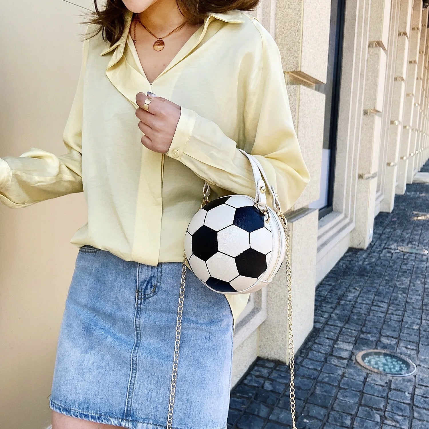 New Ball Purses for Teenagers Women Shoulder Bags Crossbody Chain Hand Bags Female Leather Pink Football Bag