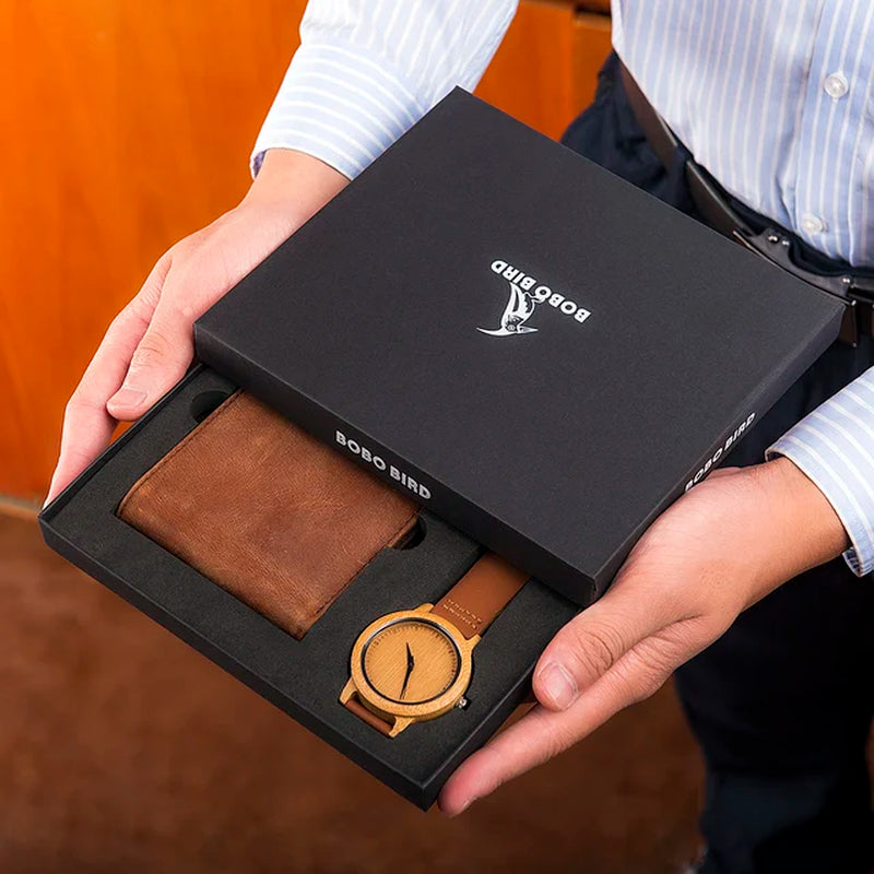BOBO BIRD Man Watch Wallet Men'S Watches Set for Men Quartz Wooden Watch Male Timepieces Custom Christmas Gift for Husband