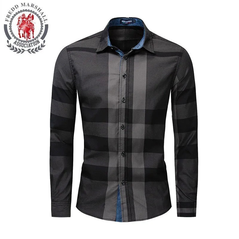 Casual Vertical Plaid Shirts Mens Chemise Homme Men'S Shirt 2021 Long Sleeve Casual Slim Fit Shirts 100% Cotton Shirts 199