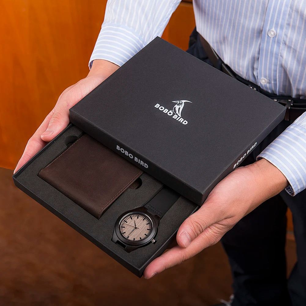 BOBO BIRD Man Watch Wallet Men'S Watches Set for Men Quartz Wooden Watch Male Timepieces Custom Christmas Gift for Husband