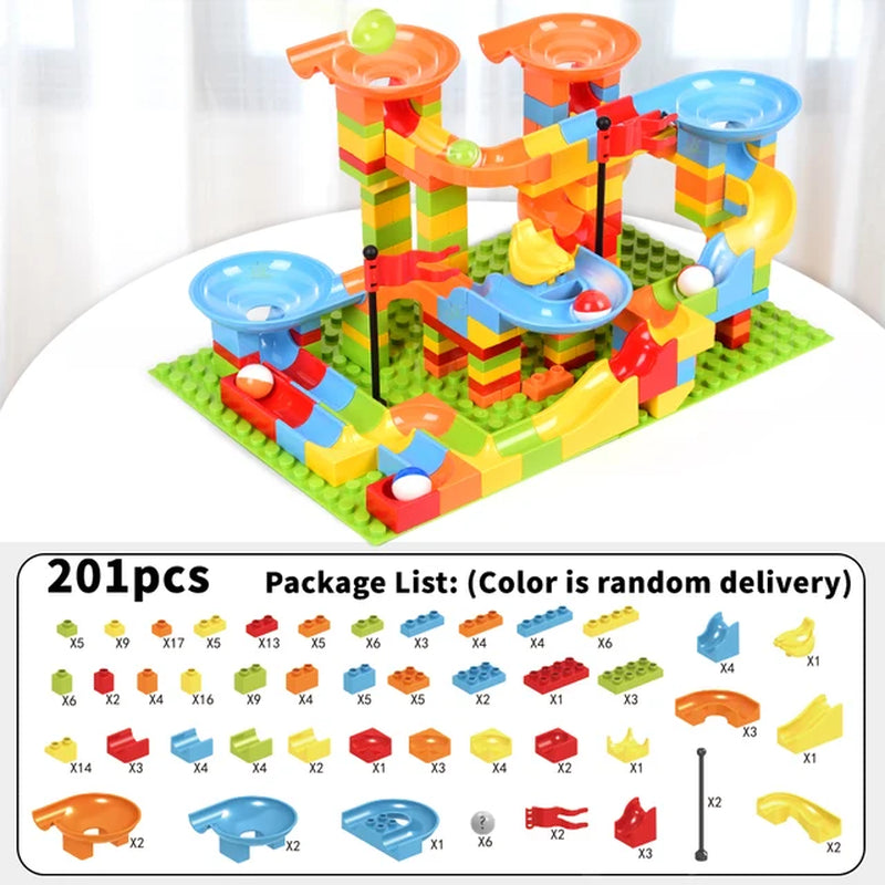 HUIQIBAO 104-201Pcs Marble Race Run DIY Maze Balls Building Blocks Funnel Slide Big Size Bricks Educational Baby Toys Children