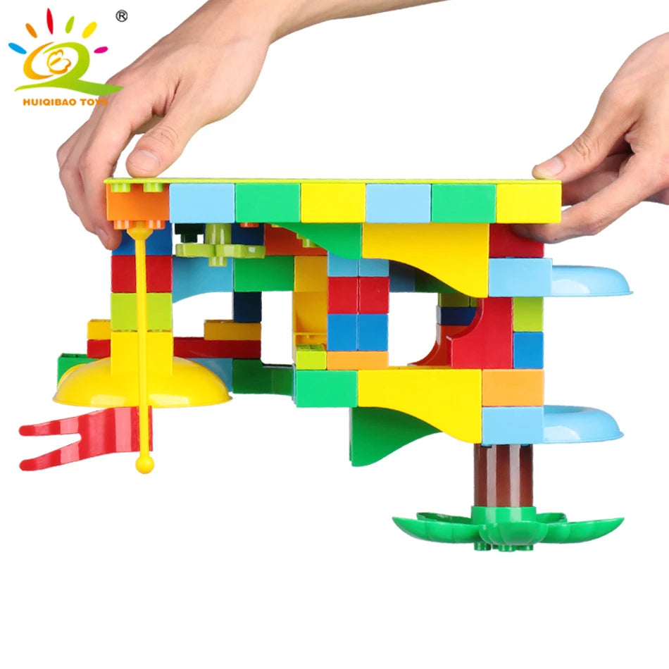 HUIQIBAO 104-201Pcs Marble Race Run DIY Maze Balls Building Blocks Funnel Slide Big Size Bricks Educational Baby Toys Children