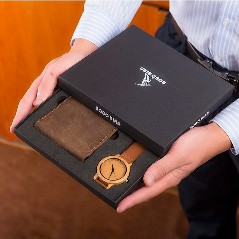 BOBO BIRD Man Watch Wallet Men'S Watches Set for Men Quartz Wooden Watch Male Timepieces Custom Christmas Gift for Husband