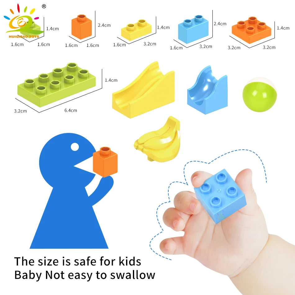 HUIQIBAO 104-201Pcs Marble Race Run DIY Maze Balls Building Blocks Funnel Slide Big Size Bricks Educational Baby Toys Children