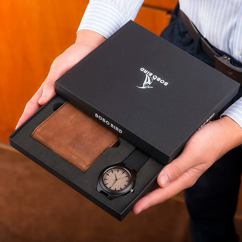 BOBO BIRD Man Watch Wallet Men'S Watches Set for Men Quartz Wooden Watch Male Timepieces Custom Christmas Gift for Husband