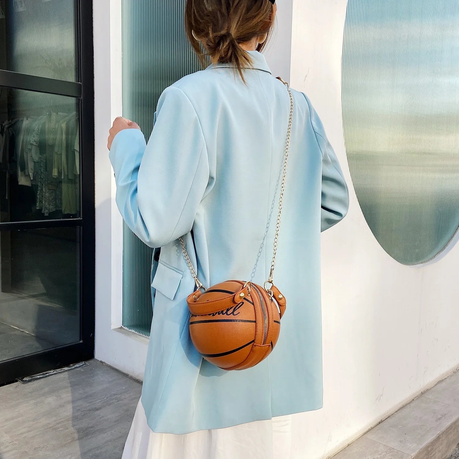 New Ball Purses for Teenagers Women Shoulder Bags Crossbody Chain Hand Bags Female Leather Pink Football Bag