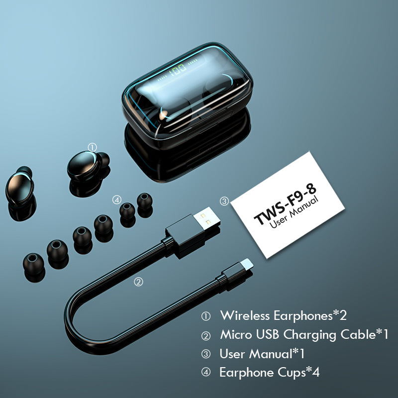 TWS Bluetooth 5.0 Earphones 2200Mah Charging Box Wireless Headphone 9D Stereo Sports Waterproof Earbuds Headsets with Microphone