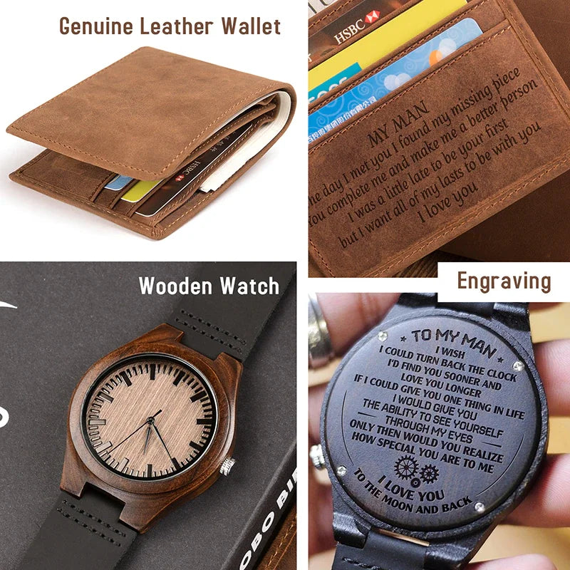 BOBO BIRD Man Watch Wallet Men'S Watches Set for Men Quartz Wooden Watch Male Timepieces Custom Christmas Gift for Husband