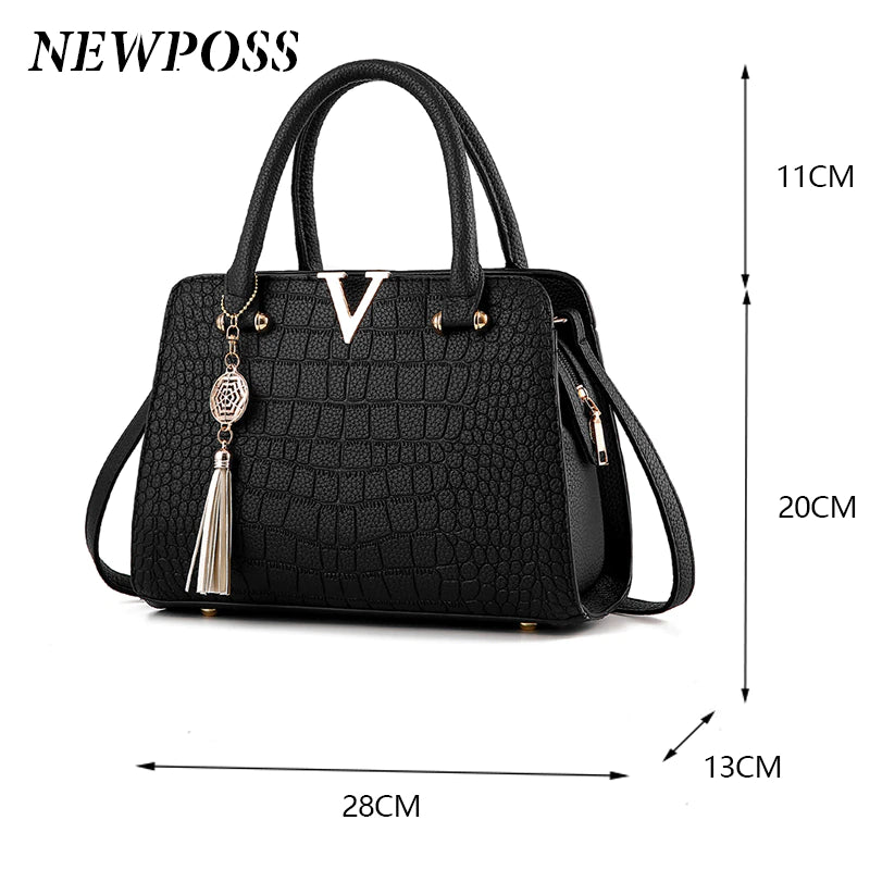 Fashion Women Handbags Tassel PU Leather Totes Bag Top-Handle Embroidery Crossbody Bag Shoulder Bag Lady Simple Style Hand Bags