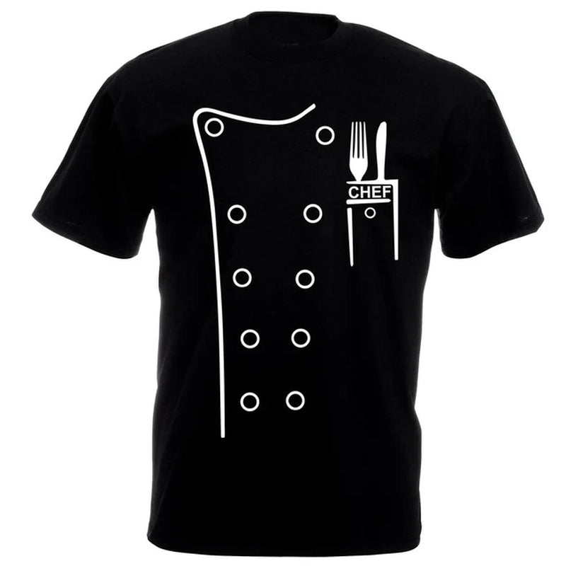 Homme T-Shirt Men Fashion Chef Tee Shirt Black Funny Novelty Head Cook Kitchen Cooking Bar Stafft Shirts for Men