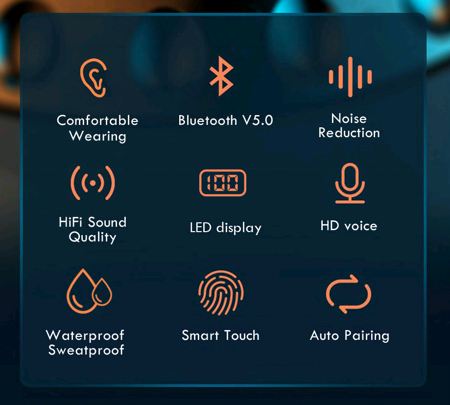 TWS Bluetooth 5.0 Earphones 2200Mah Charging Box Wireless Headphone 9D Stereo Sports Waterproof Earbuds Headsets with Microphone