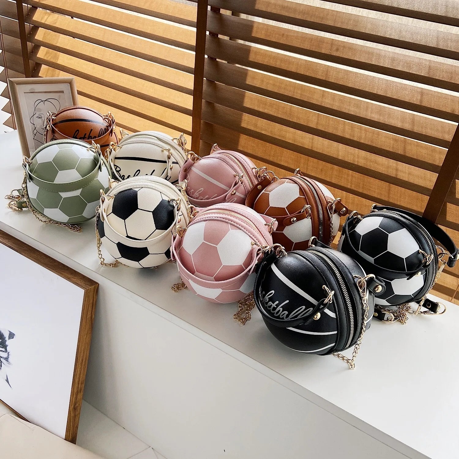 New Ball Purses for Teenagers Women Shoulder Bags Crossbody Chain Hand Bags Female Leather Pink Football Bag