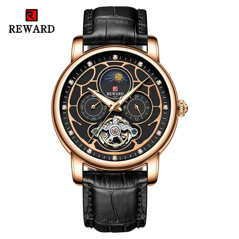 Men Dress Watch Automatic Mechanical Wristwatch Genuine Leather Luminous Tourbillon Wrist Watches Gift for Father Husband