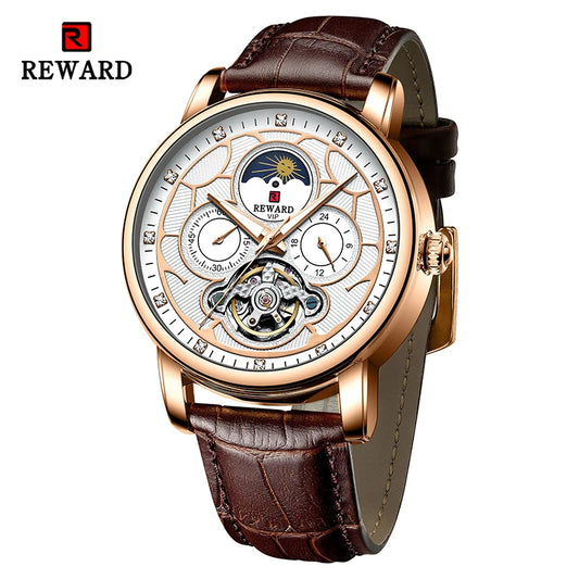 Men Dress Watch Automatic Mechanical Wristwatch Genuine Leather Luminous Tourbillon Wrist Watches Gift for Father Husband
