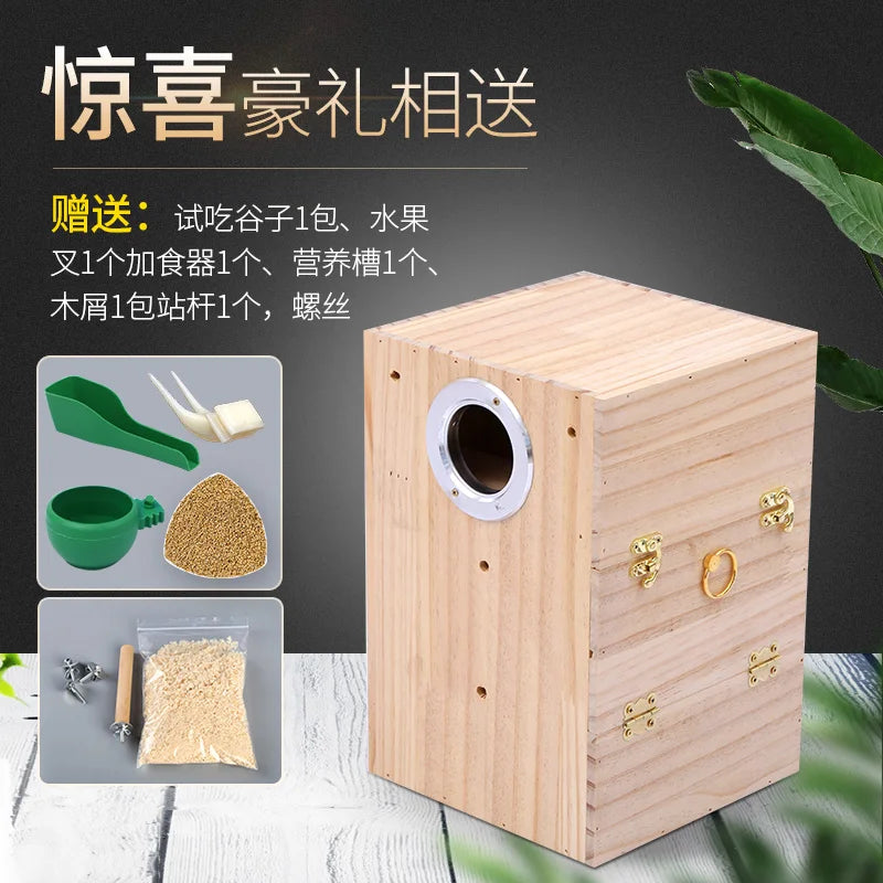 Tiger Skin Xuanfeng Small Sun Solid Wood Parrot Bird Nest Hanging Nest Parrot Nest Warm Vertical Pine Breeding Box Bird Nest