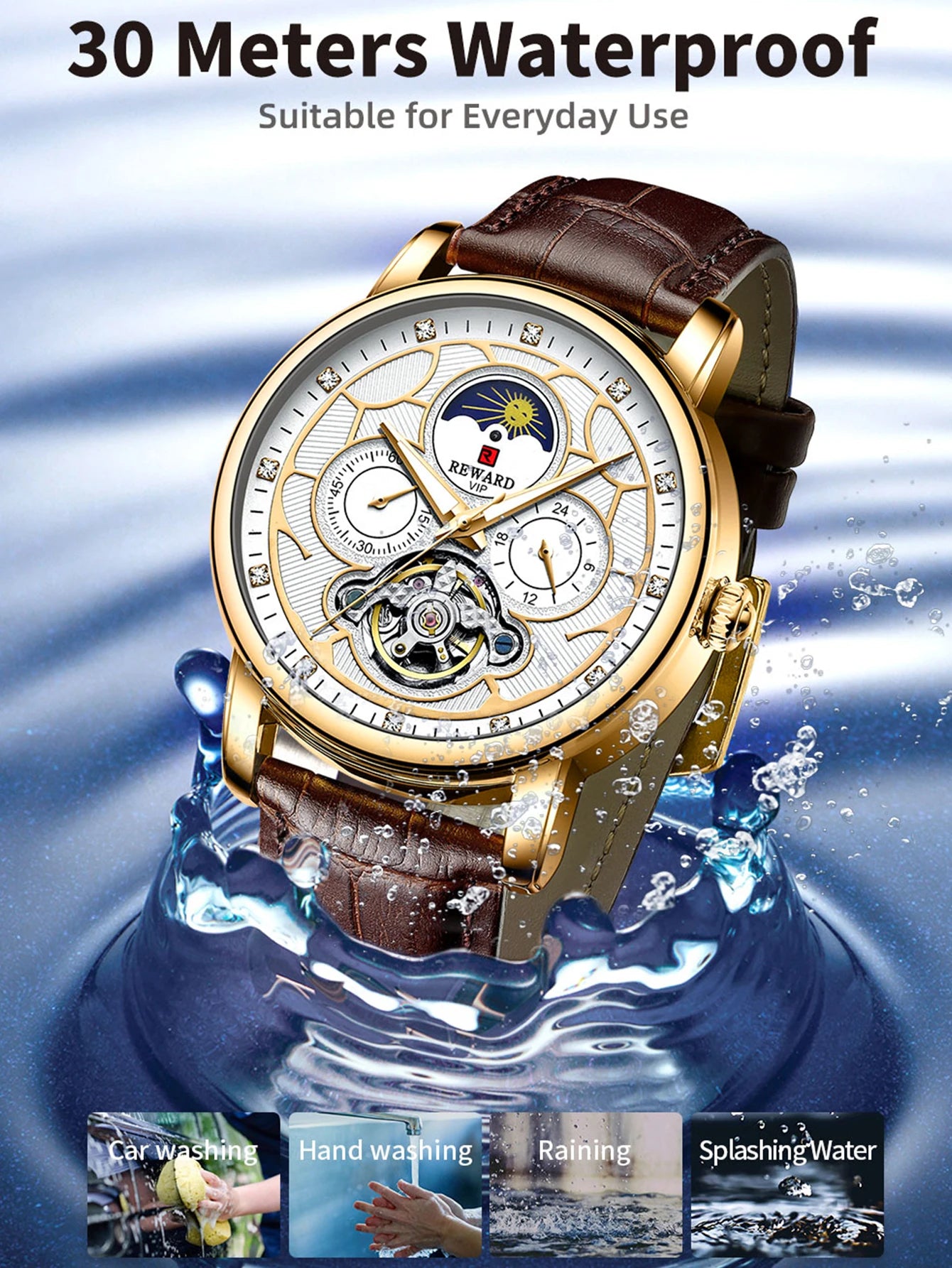 Men Dress Watch Automatic Mechanical Wristwatch Genuine Leather Luminous Tourbillon Wrist Watches Gift for Father Husband
