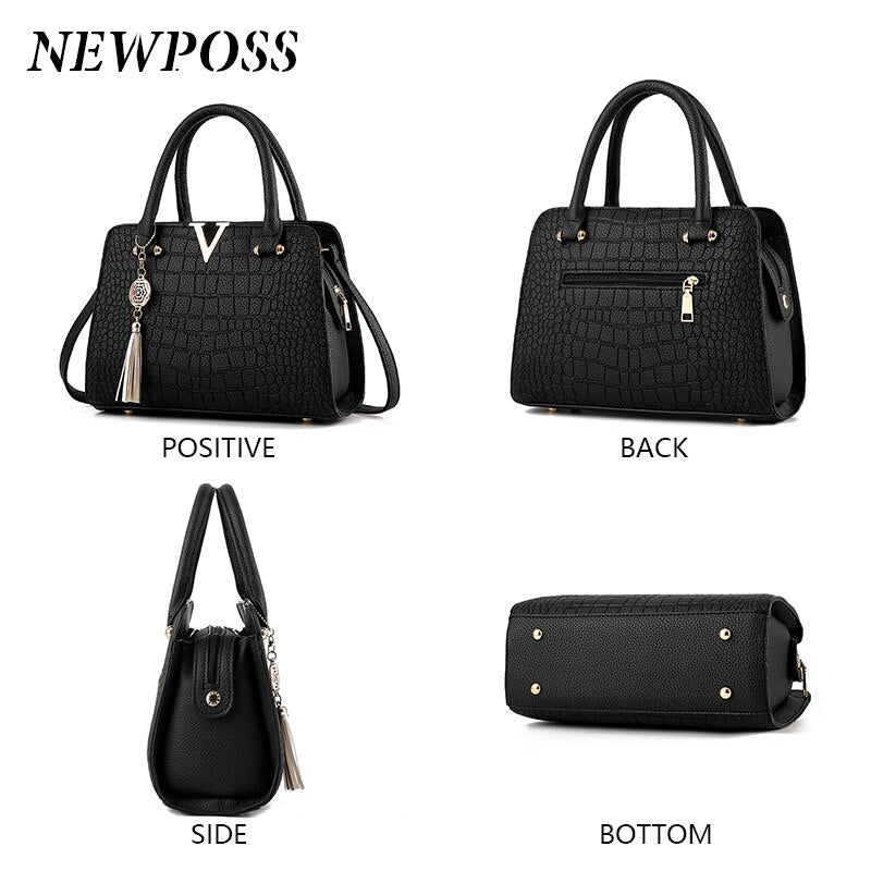 Fashion Women Handbags Tassel PU Leather Totes Bag Top-Handle Embroidery Crossbody Bag Shoulder Bag Lady Simple Style Hand Bags